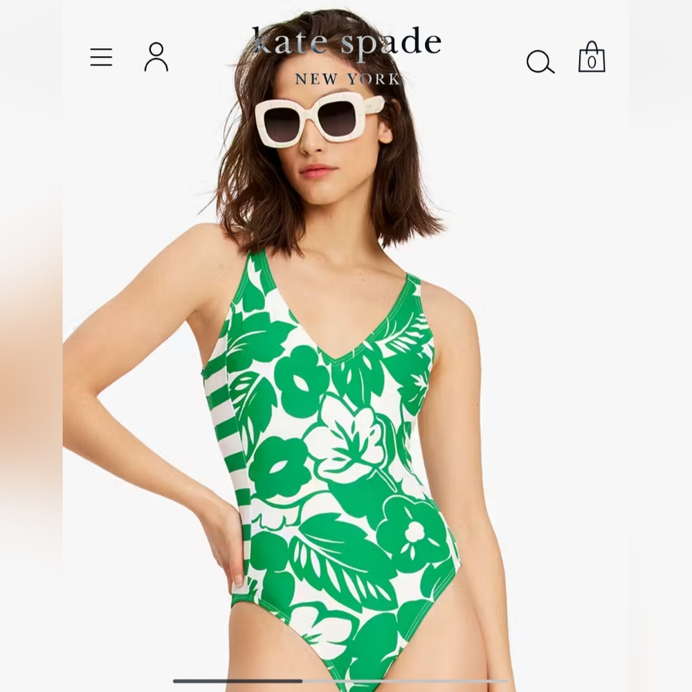 Kate Spade Cabana Mix V-neck One-piece Swimsuit Women's Size Small NWT